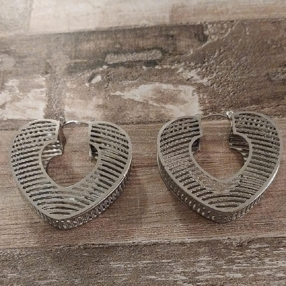 Silver Heart-Shaped Hoop Earrings